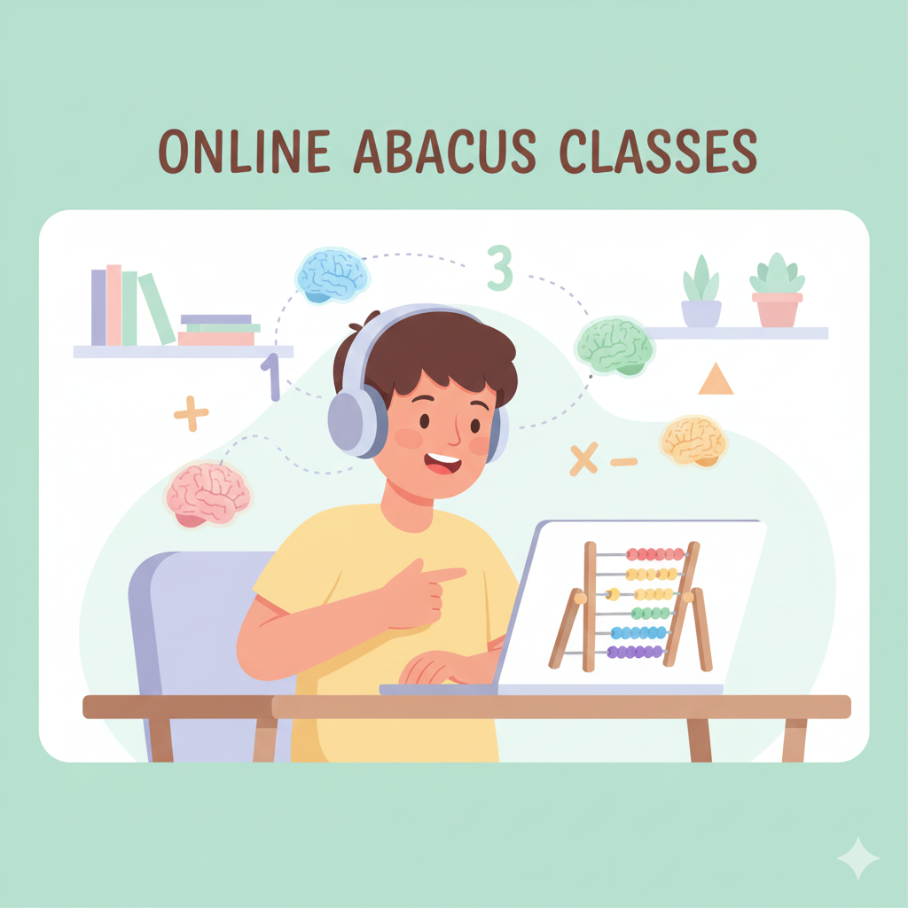 Children practicing abacus learning online to improve mental math skills